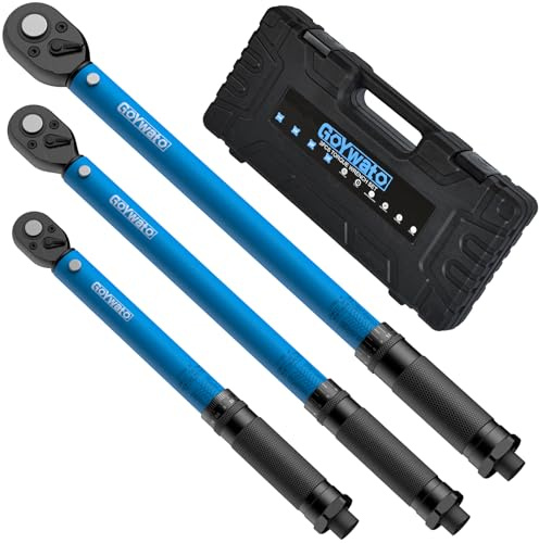 GoYwato Juego de Llaves Dinamométricas, 1/2 1/4 3/8 Llave Dinamometrica 3-33N·m 10-140N·m 20-230N·m, 72 Dientes, ±3% Precisión, Doble Escala Llave Dinamométrica para Coche Bicicleta Moto Camione