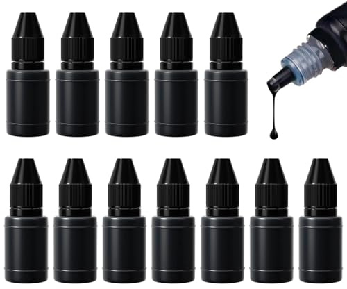 HEUIOP 12 Pcs Stamp Ink,10ml Black Ink Refill Waterproof Fast Drying Quick & Easy to Use for Office Stamp Self Inking Stamp Date Stamp Scrapbooking