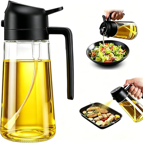 NEXROLA Aceitera Spray Pulverizador y Dispensador de Aceite 2 en 1, Botella de Vidrio de 470ml con Boquilla Antigoteo, Pulverizador Aceite Spray para Freidora de Aire, Cocina, Barbacoa y Ensaladas