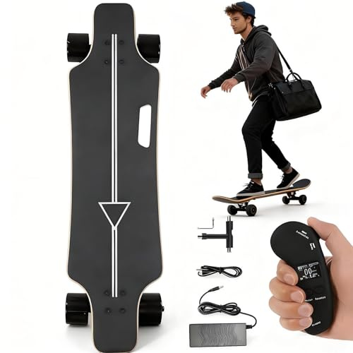 Soflightmok Planche Électrique Tout-Terrain Adultes-Skateboard Électrique 350W,25km/h,Autonomie 15km,Deck 7-Ply Érable,Portée 90kg,Télécommande 4 Vitesses-pour Ville,Campus& Aventures Urbaines