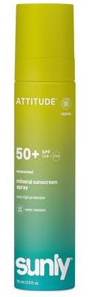 ATTITUDE | Sunly Protector Solar Mineral SPF 50 | Filtro de Óxido de Zinc No-Nano sin Químicos | Resistente al Agua | Cara y Cuerpo, Textura Ligera No Grasa y Sin Perfume | Verificado por EWG (80 g)