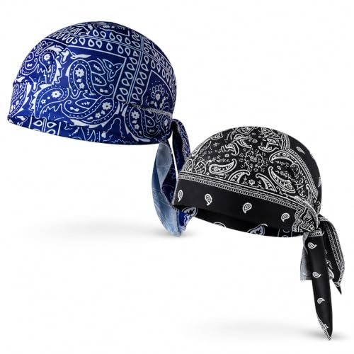 ARYIMYDP Bandana sport rafraîchissant lot de 2 paisley, foulard tête sous casque, bonnet pirate respirant, taille extensible 55-60 cm, pour moto vélo course groupe scène, été, plein air