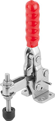 KIPP Schnellspanner vertikal mit waagrechtem Fuß - M6x50 Kniehebelspanner für Werkbänke, Maschinenbetrieb und Schweißarbeiten - Anti Rutsch Klemmspanner - L=70mm - 1 Stück