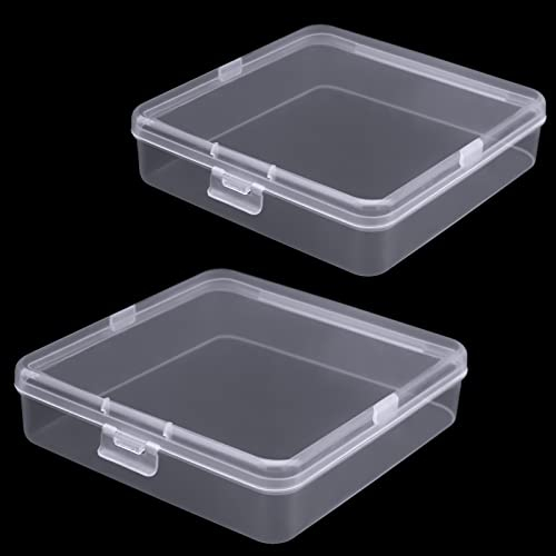 Qualsen 2 Pack Plastic Storage Craft Boxes with Lids Clear Small Case Containers for Small Items, Beads, Cards, Photos, Accessories, 13.2 x 13.2 x 3.3 cm