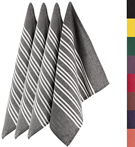Sidorenko Paños de cocina de algodón 45x75 cm gris/blanco a rayas - Juego de 4 trapos cocina