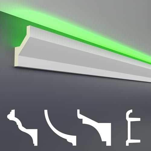 HEXIM LED Stuckleiste Sparpaket - Eclairage indirect avec moulures de plafond en PU, légères et opaques- (2m LED-10) Accessoires pour moulures murales
