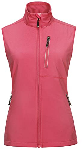 33,000ft Damen Leichte Laufweste Outdoor Softshell Weste Frau Ärmellose Jacke Winddichte Wasserdichte Atmungsaktive Vest Gilet für Laufen Golf Wandern Rosa XL