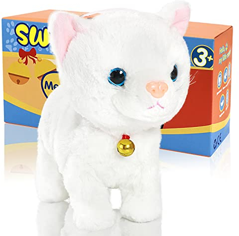 SWTOIPIG Interaktives Elektronisches Plüschtier – Upgrade mit LED-Lichtaugen, Animierte Soundsteuerung, Elektronisches Haustier, Roboter, Katze, Kätzchen, Spielzeug, Geschenke für Jungen und Mädchen
