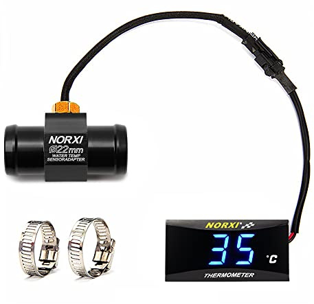 Digital motorcykeltermometer, universell termometer med sensorer, vattentät motorcykeltermometer med högtemperaturlarm (22 mm, blå)