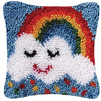 ROCKY&CHAO Myriad Choices Latch Rug for DIY Latch Sets with Cushion Latch Set 43 x 43 cm Cushion Cover Set for Adults and Children Latch Hook Kit Home Accessory (Rainbow)