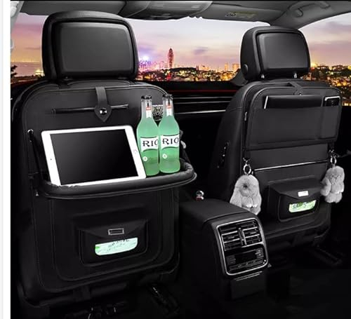 VOW® Car Back seat Organizer Wear-resistant Leather Waterproof Backseat Protectors Kick Mats Universal Car Seat Back Organizer (Black Organizer)