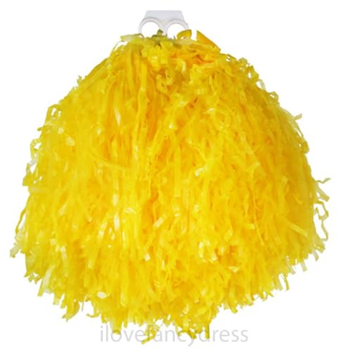 Jumbo Cheerleader Pom Poms - 6 Pom Pom - Yellow Tasseled Pompoms with Finger Grip - USA American Cheerleader Dance School Fancy Dress Costume Accessory