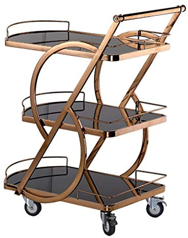 UPGENT Servierwagen, Küchenwagen mit Rollen, Weinregale, Heimbarwagen, Servierwagen, Sideboard, Küchenregal, Friseurwagen auf Rädern, 3 Etagen, gehärtetes Glas