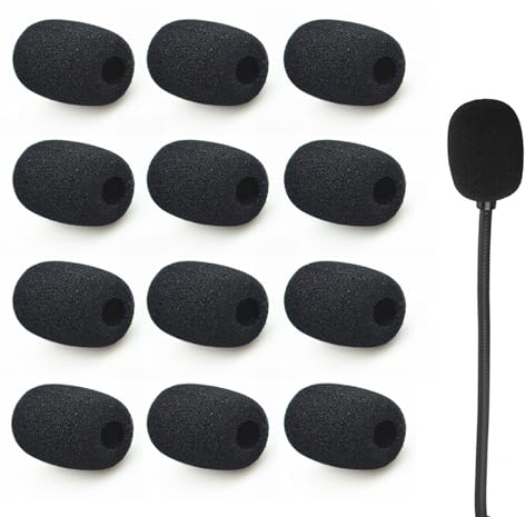 AQSQWQ 12 Stück Ersatz-Windschutz für Mikrofon und Headset aus Schaumstoff, Mic Mikrofon Windschutz Abdeckung, Mini-Mikrofon Headset Windschutzscheibe, für Unterricht, Bühnenperformance, Treffen