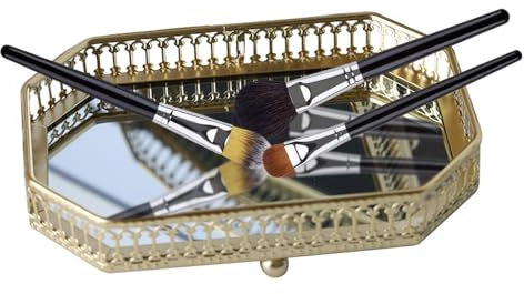 Goldenes Parfümtablett, Spiegeltabletts für den Schminktisch - Goldenes dekoratives Kosmetikspiegeltablett,Ausgehöhlter Arbeitsplatten-Organizer, kleines Parfümtablett für Schlafzimmerkommode, Theke,