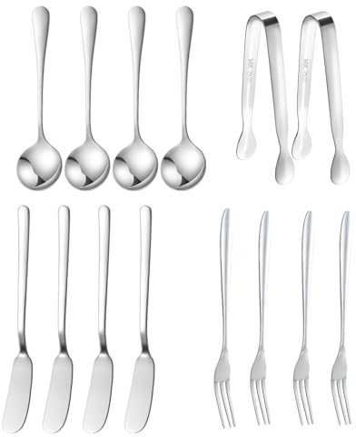Litinliv Set di Accessori per Salumi, 14 Pezzi Set Spalmatore Marmellata Burro Formaggio Dorato, Coltelli Multiuso in Acciaio Inox, Forchetta E Cucchiaio Con Lama Per Burro, Pasticceria E Mangiare