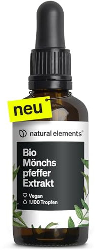 natural elements Bio Mönchspfeffer Tropfen – 300mg Mönchspfefferextrakt aus Vitex Agnus Castus pro Tagesdosis – 50ml (1.100 Tropfen) für 5 Monate – vegan, hochdosiert, ohne unnötige Zusätze