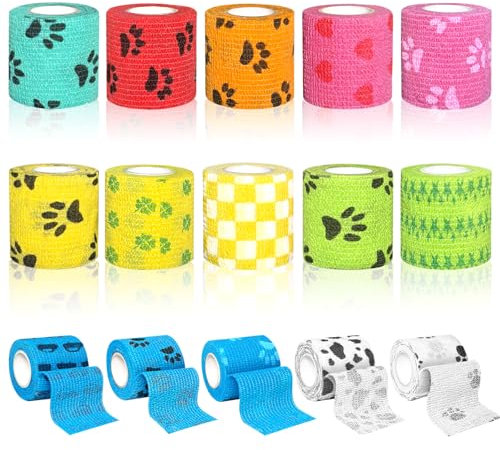 Aevcvok 15 Rollen Selbstklebender Verband, 5cmx4,5m Kohäsive Bandage, Fixierbinde Selbsthaftend für Haustiere, Tape Selbstklebend Elastische Binde für Sport, Handgelenk, Knöchel, Finger(Farbige)