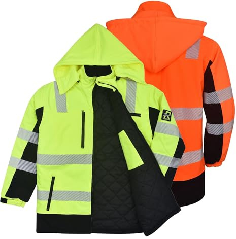 RODOPI Softshell vinter varningsskyddsjacka Canada-PRO – vattentät vinterarbetsjacka med tjockt bomullsfoder – för män och kvinnor, storlek S-XXXL – EN ISO 20471:2013, reflekterande ränder, apelsin, S