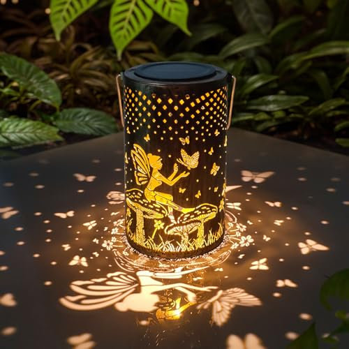 MIFXIN Angel Solar Lantern, Birthday Gifts for Women, Metal Solar Lanterns Garden Ornaments Outdoor, Gifts for Mum Grandma, Waterproof LED Light Garden Hanging Lights for Table Patio Balcony Yard