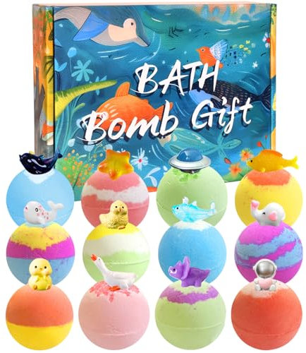 Badebomben Kinder mit Überraschung, 12 Stück Badebomben Geschenke für Kinder, Natürliche Bio Badekugeln als Badezusatz, Badeperlen Schaumbadebomben für Mädchen Jungen Kindertag