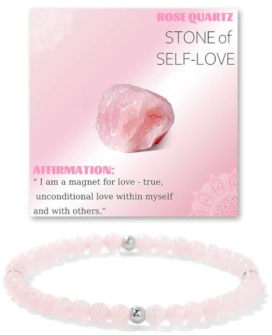 LOCCY Crystal Bracelet for Women, 4mm Stretch Beaded Bracelets Natural Stone Bracelet Gemstones Yoga Chakra Bracelets Jewelry Gifts for Women Girls Birthday Mother's Day Christmas (Rose Quartz)