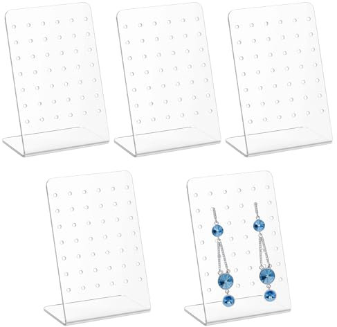 TVNYOUJIA 5 Pcs Acrylic Earring Holder Organizer, 42 Holes Earring Stand Display Organizer Rack, L-Shape Jewelry Holder for Ear Studs Jewellery Organiser Earrings Stand Display(Clear)