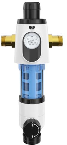 Finesky - Filtro de retrolavado con reductor de presión, filtro de sedimento de 40 micrones, 3/4 pulgadas y 1 pulgada, instalación de 360 grados