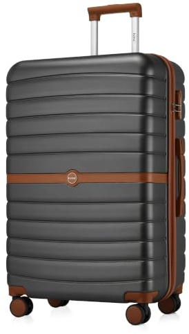 Kono Valise Rigide Valise Grande Taille Valise de Voyage ABS+PC avec 4 roulettes et Serrure 76.5x50.5x29 cm 94L Trolley de Voyage, Gris/Marron