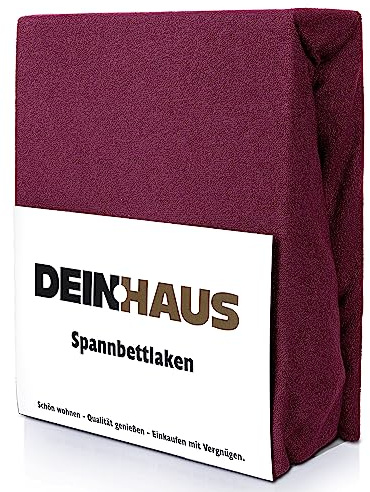 DH DEIN.HAUS - Lenzuolo in spugna con angoli elasticizzati, 180 x 200 cm, in cotone, con elastico, facile da pulire, colore: Rosso scuro