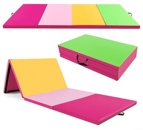 COSTWAY 300 x 120 x 5 cm mjuk golvmatta, vikbar gymnastikmatta, gymnastikmatta av PU-läder med klätterstängning och bärhandtag, fitnessmatta, yogamatta, hemma för gymnastik, yoga