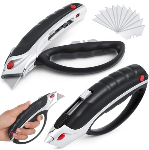 Leriton 2 Pcs Heavy Duty Retractable Utility Knife, Box Cutter, Carpet Cutter with 3-position Lock, Ergonomic Non-slip Handle, 5 Reversible Replacement Blades Sk5