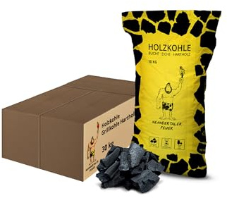 Neandertaler Feuer Holzkohle Grillkohle Buche - Charcoal BBQ 3 x 30 kg Kohle für Grill Smoker Kamin | Grillholzkohle aus Laubholz Buchenholzkohle 90 kg | Restaurant Qualität