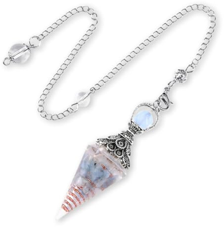 DOKRIN Pierres thérapeutiques，Un pendule en résine naturelle et cristal, incrusté d'aigue-marine et de pierre de guérison, pour la guérison Reiki et la méditation