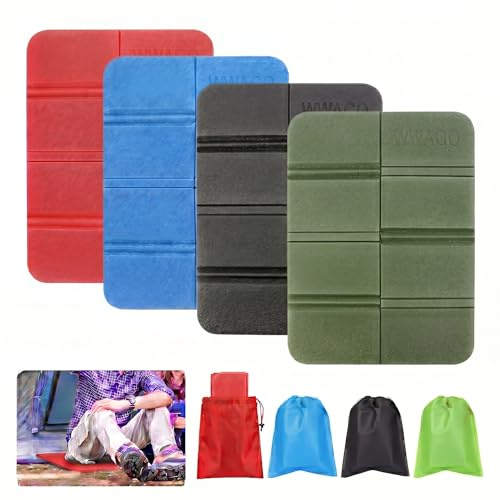 SJDOFU Lot de 4 coussins de siège d'extérieur pliables avec 4 sacs de rangement, coussin de siège thermique pliable pour camping, randonnée, stade