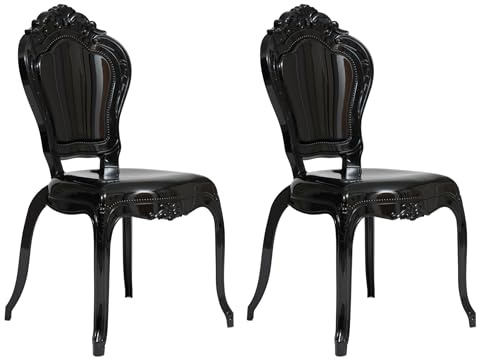 Biscottini Set med 2 barockstolar i svart polykarbonat – fåtölj med kristalleffekt – moderna plaststolar Louis XV – elegant stol för matsal, kök, vardagsrum, restaurang