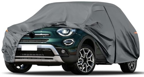 Telo copriauto impermeabile per FIAT 500X/Cross/Urban Look/Sport 2015-2026, copertura completa per auto, per tutte le stagioni, per esterni, con chiusura lampo, fasce antivento, grigio