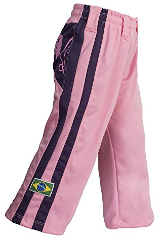 JL Sport Authentic Brazilian Capoeira Girl's Martial Arts Trousers (Pink with Berimbau Print Along Backside) - 13-14