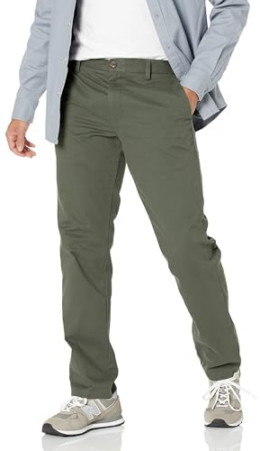 Amazon Essentials Men's Slim-Fit Wrinkle-Resistant Flat-Front Chino Pant, Dark Olive, 35W x 32L