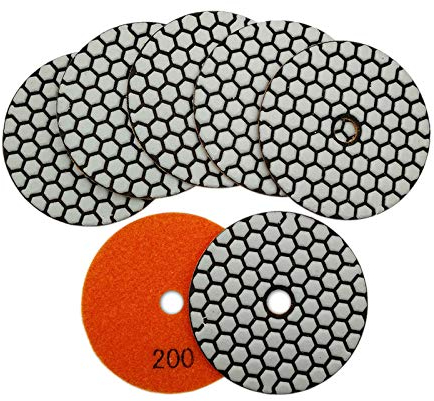 SHDIATOOL Trockene Diamant Polierscheibe 7 Stk. Streugut 200 für Granit Stein Beton Marmor Dia 4 Zoll/100MM