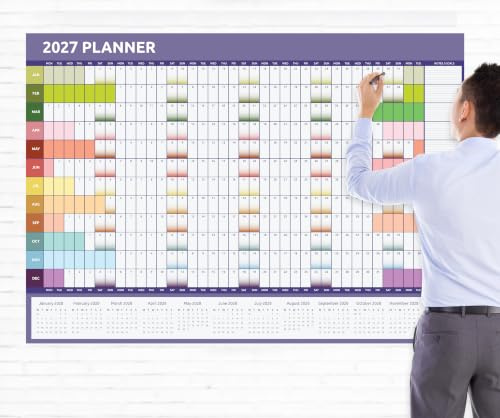 Calendario 2025 A0 de gran tamaño (84x118 cm) Planificador de pared anual enrollado Diseño rojo y arcoíris de doble cara en cada lado Año completo para oficina en casa