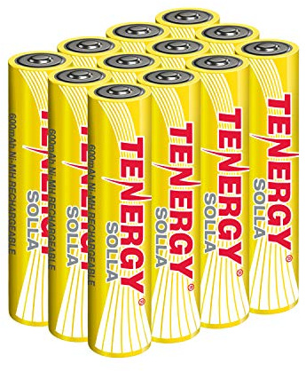 Tenergy Solla AAA Rechargeable NiMH Battery, 600mAh Solar Batteries for Outdoor Solar Lights, Patio Lights, Anti-Leak, 5+ Years Performance, 12 Pack, UL Certified
