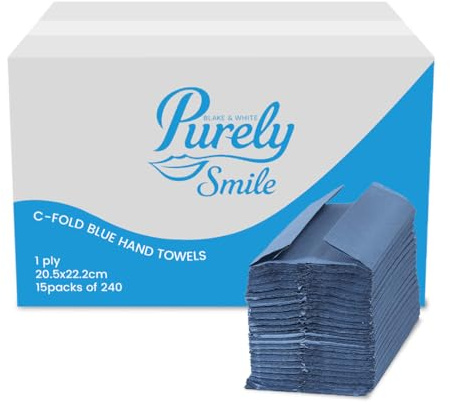 Blake & White C Fold 1 Ply Blue Paper Towels | Purely Smile Disposable Hand Towels for Dispenser - Ideal for Kitchens, Restrooms, Offices, and Commercial Use | Pack of 2400