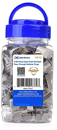 Cable Matters 100er-Pack abgeschirmte rj45 passthrough connector (Cat 6A Ends / Cat6A Connector / RJ45 Modular Plugs/Ethernet Plugs/Network Connector) für Solid oder Stranded S/FTP-Ethernet-Kabel