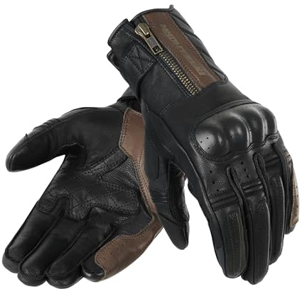 REBELHORN Hunter Guanti da Moto Donna | Pelle | Protezioni per la Nocche | Perforazione delle Dita | Disegno Anatomico | Pad compatibili con il Touchscreen