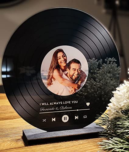 Song Cover Glas mit Foto aus Acrylglas - Ø 20cm Spotify Bild Musik Geschenk für Freundin Freund in Schallplattenoptik - Personalisiertes Fotogeschenk für Sie und Ihn (Acrylglas, Schallplatte)