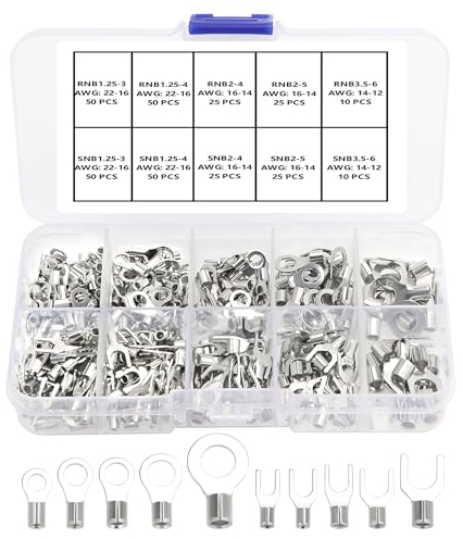 YIXISI 320 PCS M3/M4/M5/M6 Non-Insulated Ring Fork Terminals Kit - Ring Lug Crimp Cable Connectors, Tin Plated Copper Terminals, AWG 22-16 16-14 14-12