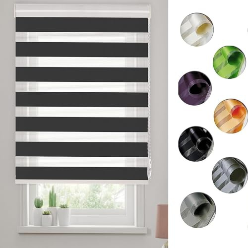 Estor Oscurante Enrollable 55 x 200 cm fácil instalación Estores enrollables Persianas Enrollable Incluye Accesorios para Puertas y Ventanas, Negro
