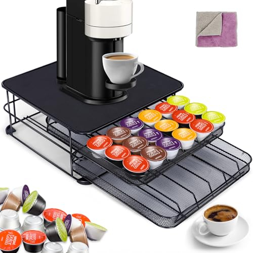 MASTERTOP Tiroir à Capsules Dolce Gusto 72 PCs, Rangement Dosettes avec Support de Machine à Café et 2 Tiroirs Coulissants, Distributeur Capsules de Grande Capacité avec Surface Anti-Vibration