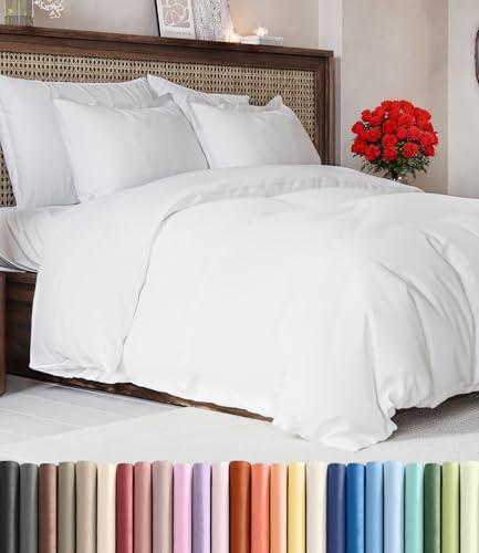 Duvet Cover Full Size Set - Extra Soft Full Duvet Cover 80 x 90 with 2 Pillow Shams - Hotel Luxury, Easy Care and Fade Free w/ Zipper Closures & Ties - All Season, Comfy, Cozy & Breathable (White)